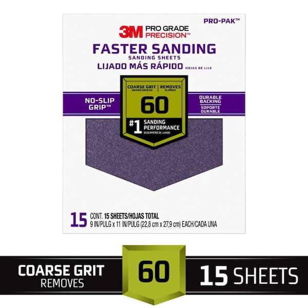 3M Pro Grade Precision 9 in. x 11 in. 60 Grit Coarse Faster Sanding Sheets (15-Pack)