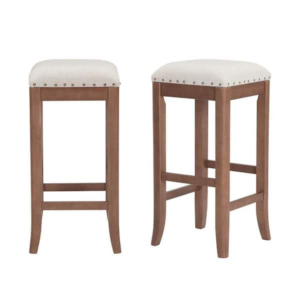 Stylewell Ruby Hill Haze Oak Finish Upholstered Backless Bar Stool With Biscuit Beige Seat Set Of 2 14 4 In W X 30 In H St1001 Bar Haze The Home Depot