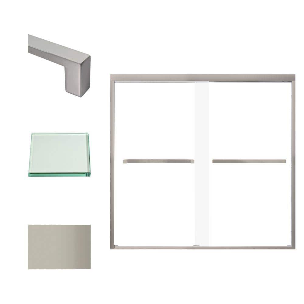 Frederick 59 in. W x 58 in. H Sliding Semi-Frameless Shower Door in Brushed Stainless with Clear Glass price history on PriceWatchPro
