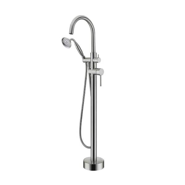 Aurora Decor ACAD 2-Handle Freestanding Floor Mount Roman Tub Faucet Bathtub Filler Waterfall Style Hand Shower in Brushed nickel