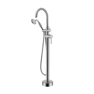 ACA 2-Handle Freestanding Floor Mount Roman Tub Faucet Bathtub Filler with Waterfall Style Hand Shower in Brushed nickel