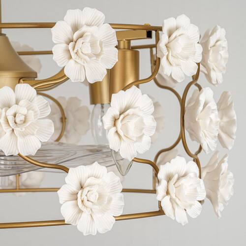 Coblitz 20.47 in. 4-Light White Ceramic Flower Indoor Ceiling Fan Lighting with Remote and Black ABS Blades Ceiling Fans