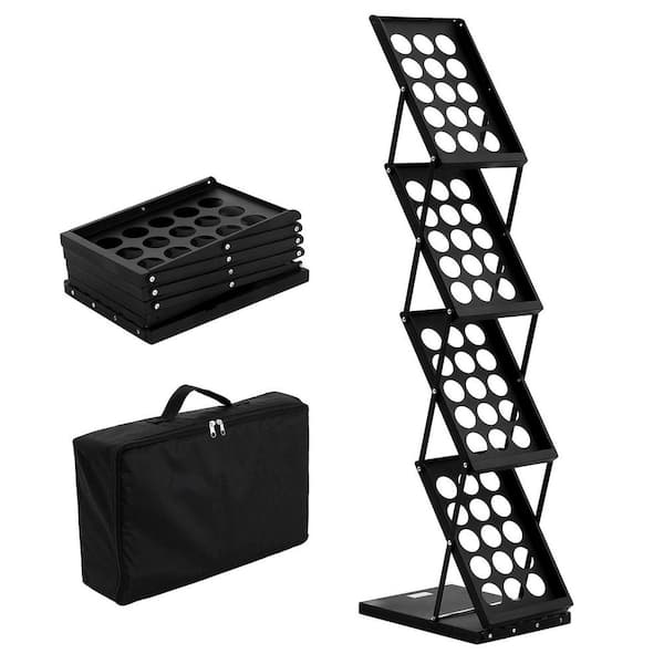 SKYSHALO Foldable Magazine Display Rack,4-Tier  Display Stand, Portable Black 10.63 in W x 49.21 in H Freestanding Metal