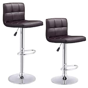 Modern 34.5 in.Coffee Square PU Leather Adjustable Swivel Bar Stools (Set of 2)