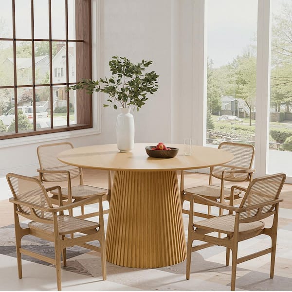 Modern Round Wood Top Natural Wood Color 46 in. Column Pedestal Base Dining Table (Seats-4)