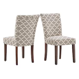Grey Moroccan Pattern Fabric Parsons Dining Chairs (Set of 2)