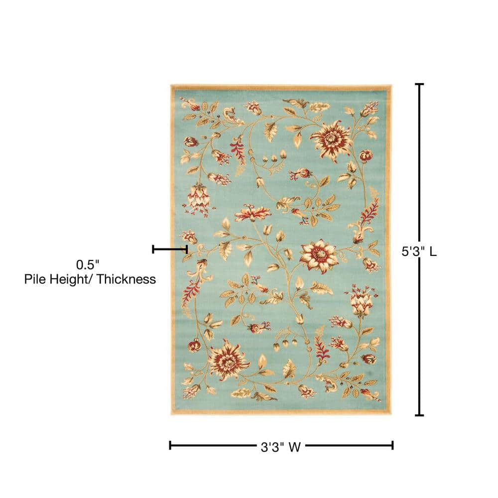 Elegant Blue Floral Hand-Knotted Area Rug, 3' x 5', Synthetic