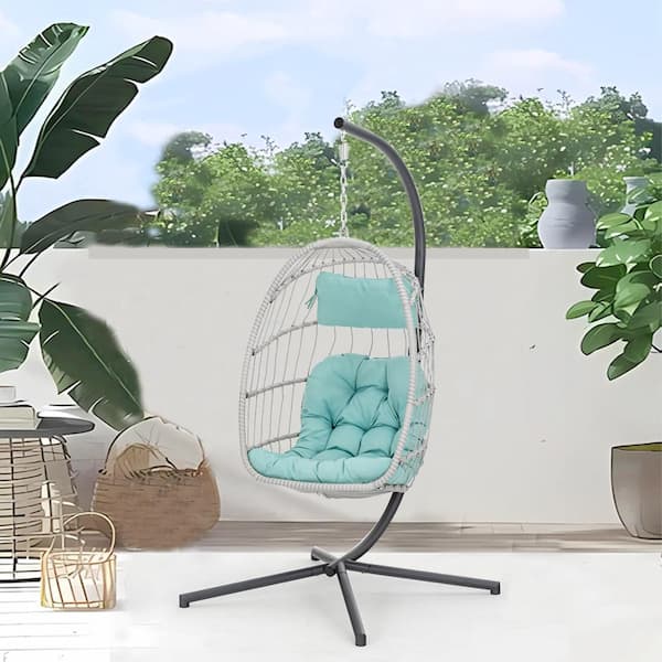 Cesicia 1-Person Aluminum Porch Swing with UV Resistant and Blue Cushion