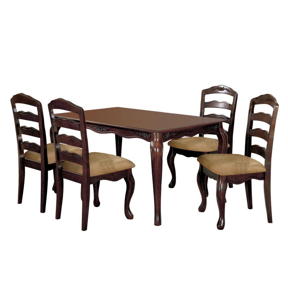 Vadis 5-Piece Dark Walnut and Tan Wood Top Dining Set (Seats 4)