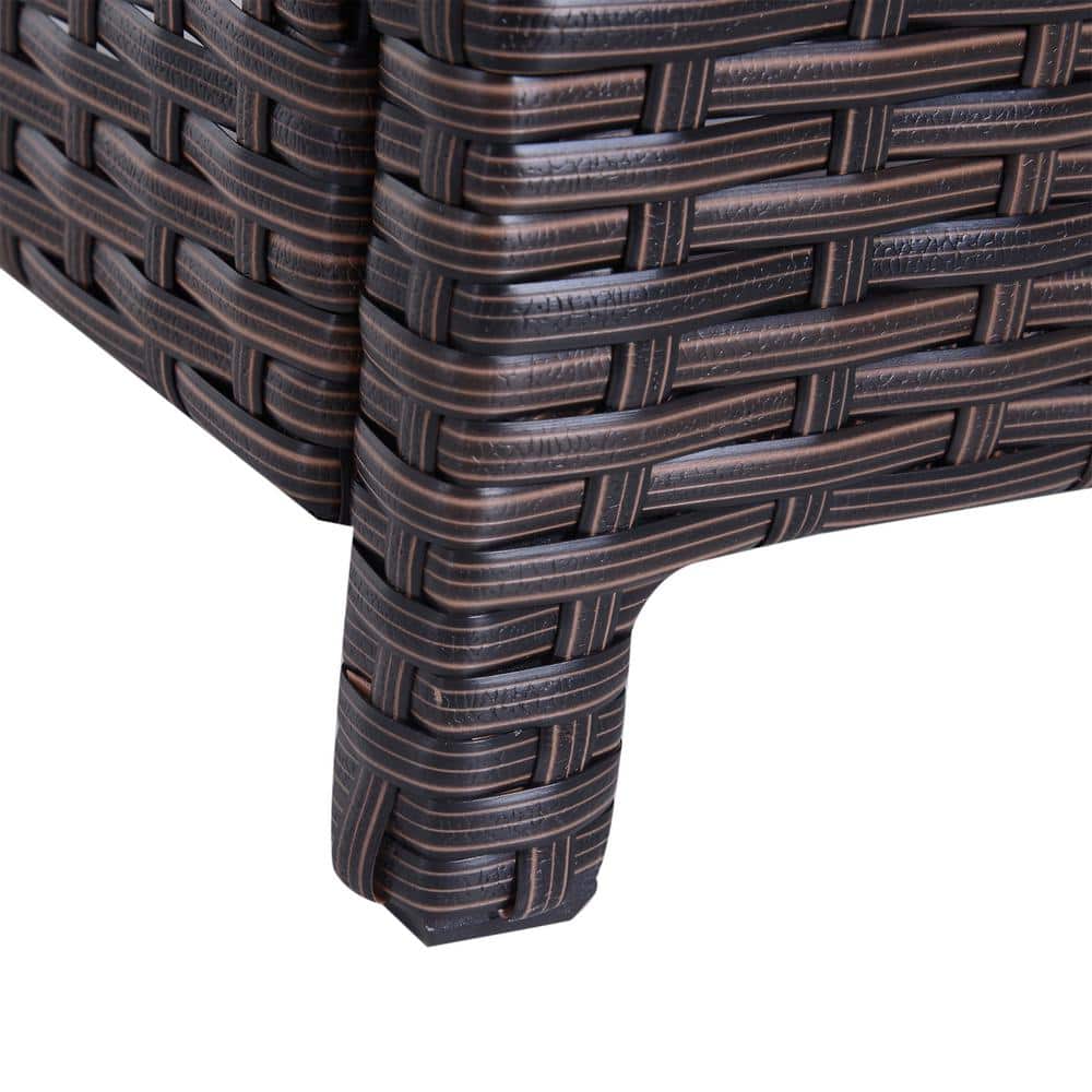 Brown Rattan Wicker Outdoor Accent Table with Steel Frame and Umbrella Insert