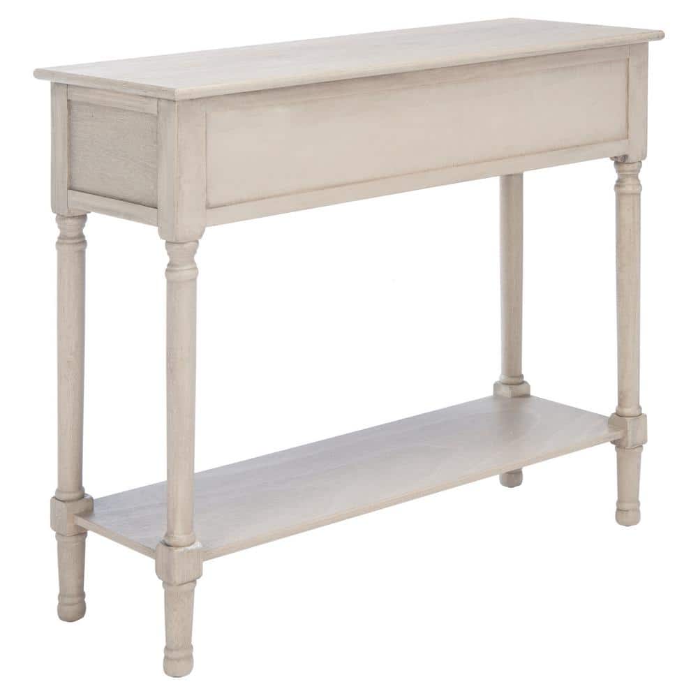 Josie Elegantly Carved Greige Wood & Metal 40'' Console Table with Storage