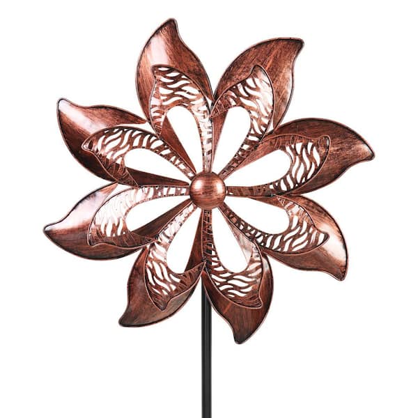 Exhart 5.77 ft. Double Pinwheel Kinetic Spinner Bronze Metal Garden Stake