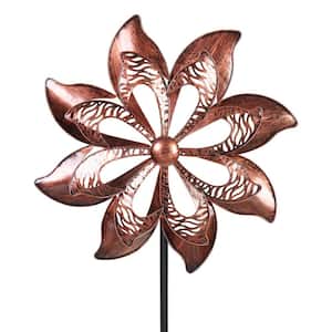 5.77 ft. Double Pinwheel Kinetic Spinner Bronze Metal Garden Stake