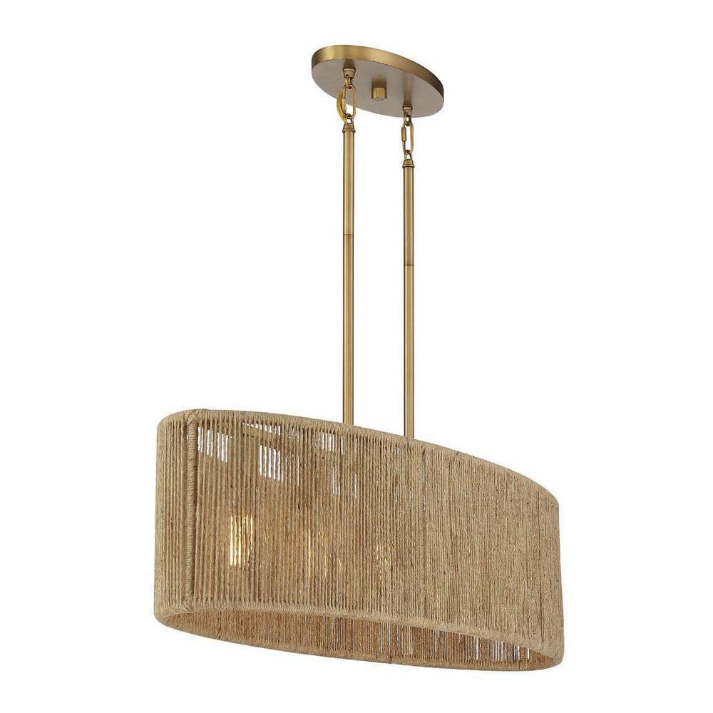 Warm Brass and Rope Textured 5-Light Linear Chandelier