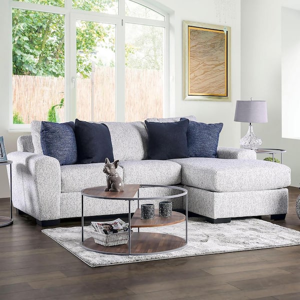 Balona 101 in. Square Arms L-Shaped Chenille Sectional Sofa in. Cream with Removable Pillow Back