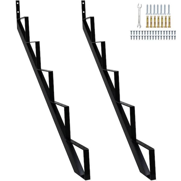 5.62 ft Pressure-Treated Unfinished Metal 5-Step Stringer 2-Pack Black Outside Stairs