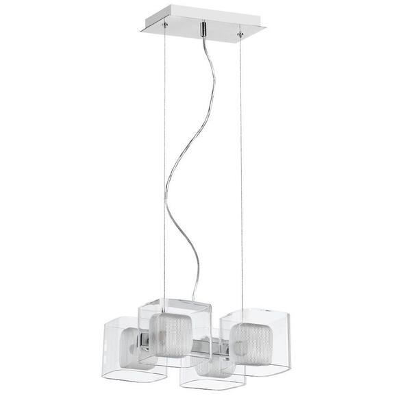 Radionic Hi Tech Courtney 4-Light Satin Chrome Pendant with Clear Glass Shade and Mesh Insert