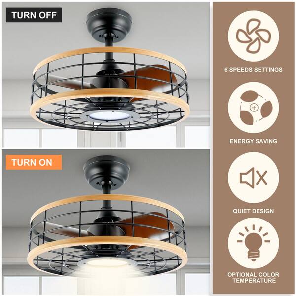 Jushua 16 in. LED Dimmable Timed, 6 Speed Indoor Brown