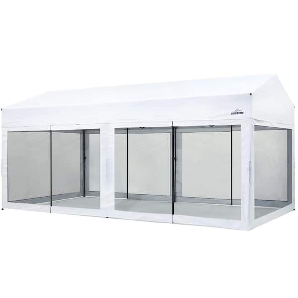 Zeus & Ruta 10 ft. x 20 ft. White Rectangular Pop-Up Canopy with Removable Sidewalls and Wheeled Carry Bag