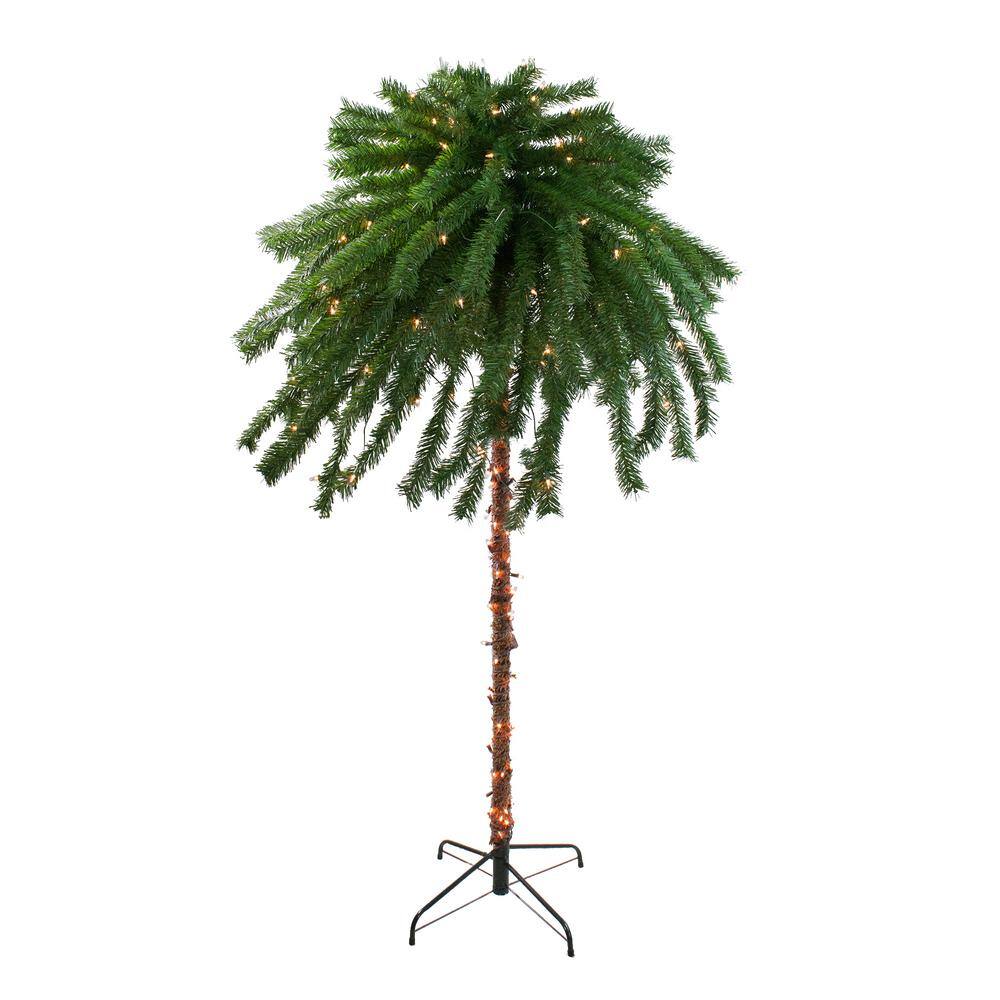 6' White Plastic Pre-Lit Outdoor Palm Floor Plant