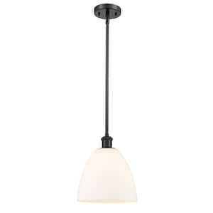 Bristol Glass 100-Watt 1-Light Matte Black Shaded Mini Pendant Light with Frosted Glass Shade