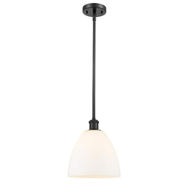 Innovations Bristol Glass 100-Watt 1-Light Matte Black Shaded Mini Pendant Light with Frosted Glass Shade