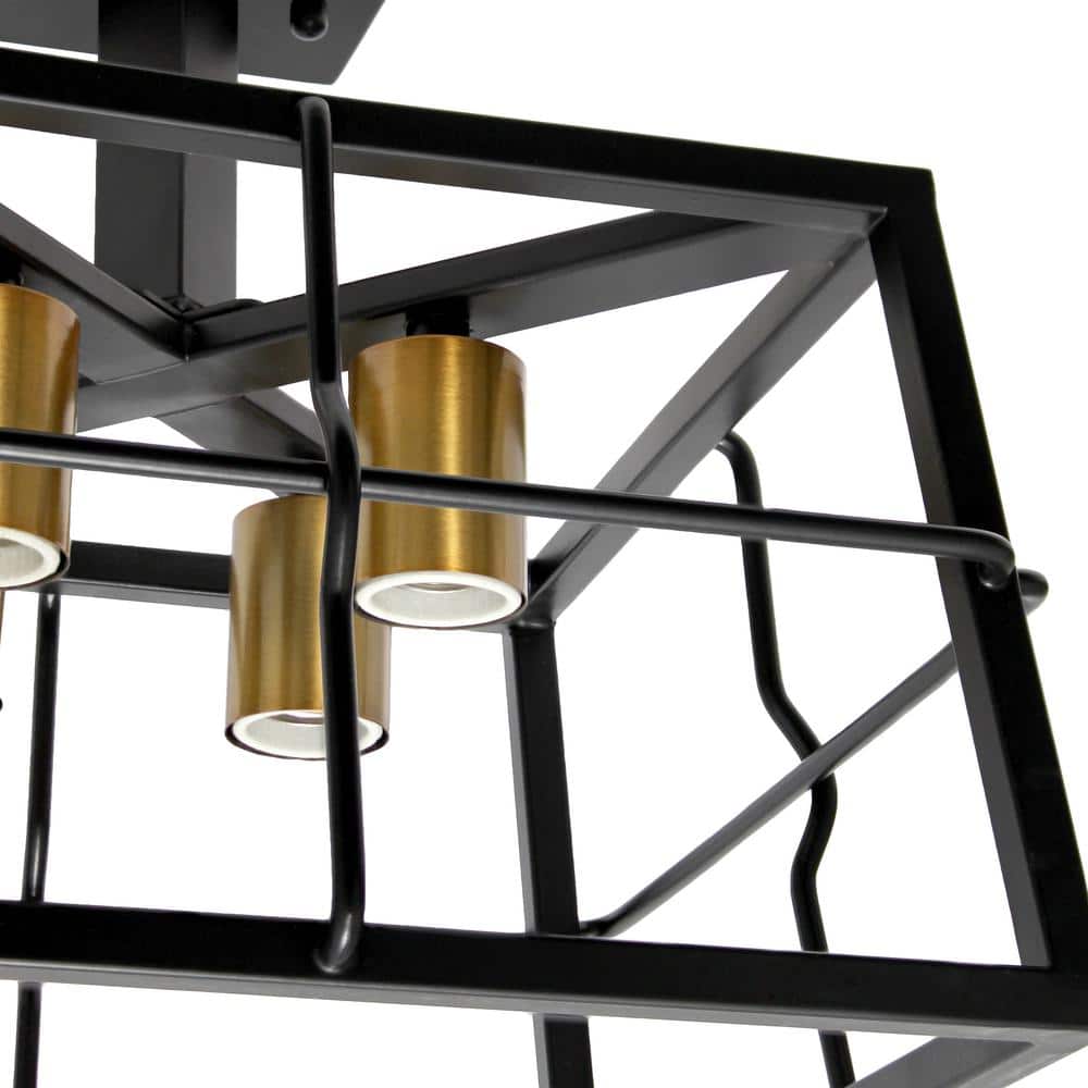Industrial Black Metal Square Semi Flush Mount Ceiling Fixture with LED Lights