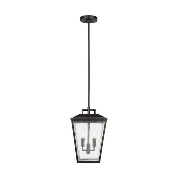 Kennewick 9 in. W x 14.125 in. H 2-Light Antique Bronze Outdoor Pendant Light with Distressed Seeded Glass Shades