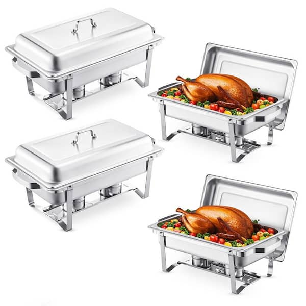 Chafing Dish Buffet Set, 8 qt. 4-Pack, Silver, Stainless Steel Chafing Dishes and Accessories, Round Catering Warmer