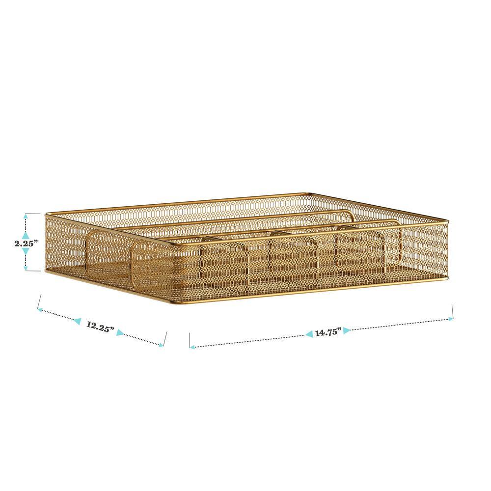 Gold Mesh Metal 6 Compartment Desk Drawer Organizer