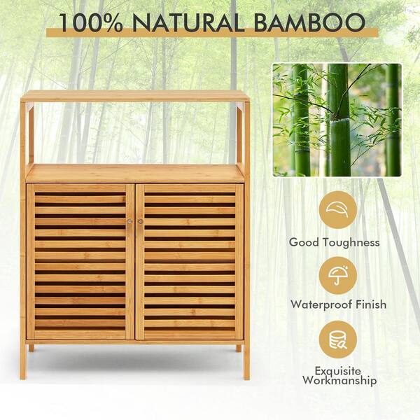 VIAGDO Bathroom Cabinet Bamboo Storage Cabinet with Doors and 3 Side  Shelves, Freestanding Floor Cabinet for Bathroom, Living Room, Bedroom,  Hallway