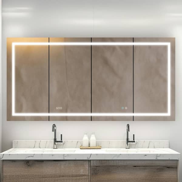 Aquadom Signature Royale 72 in W x 36 in. H Rectangular LED Quad Door Medicine Cabinet with Mirror Defogger,3X Magnifying Mirror