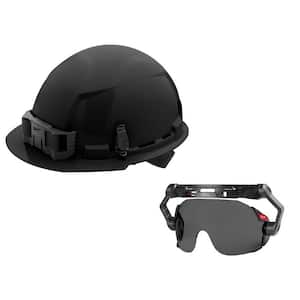 BOLT Black Type 1 Class E Front Brim Non Vented Hard Hat with 4-Point Ratcheting Suspension with BOLT Tinted Eye Visor