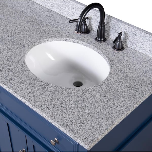 Home Decorators Collection Fremont 72 in. W x 22 in. D x 34 in. H Double Sink Freestanding Bath Vanity in Navy Blue with Gray Granite Top
