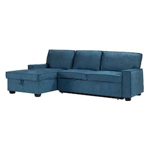 Hesione Indigo 56.3 in W Square Arm Polyester L shaped Pull Out Sleeper Sofa & Chaise with Storage in Blue