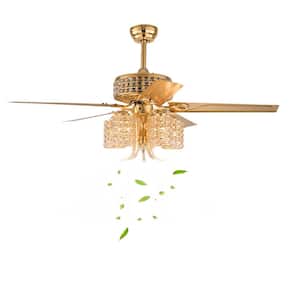 52 in. Indoor Gold Luxury Crystal 3-Speed Ceiling Fan with Remote, No Bulbs Included