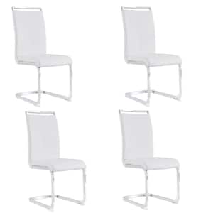White Faux Leather Padded Seat Dining Side Chairs with Metal Legs (Set of 4)