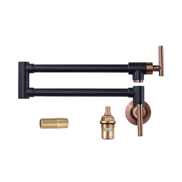 ALEASHA Folding Wall Mounted Pot Filler Faucet in Rose Gold and Matte Black