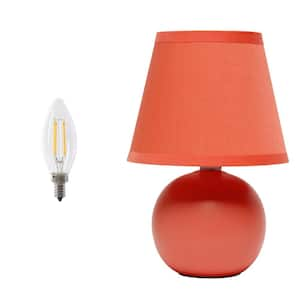 8.66 in. Compact Ceramic Globe Table Lamp with Stylish Shade, LED Bulb Included, Orange