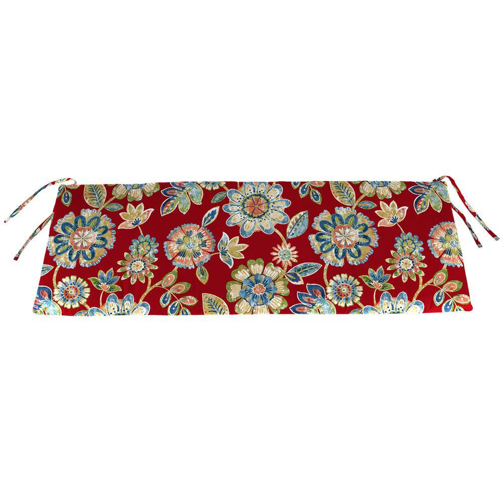 Daelyn Cherry Red Floral Outdoor Bench Cushion with Ties