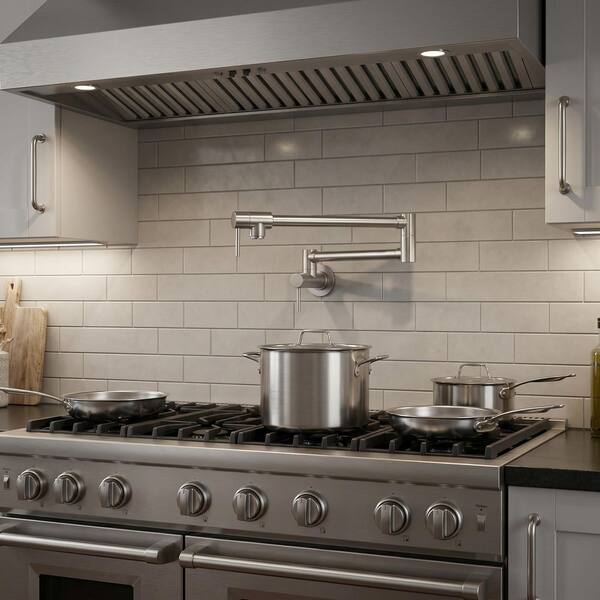 Wall Mounted Pot Filler with Double Handle in Brushed Nickel