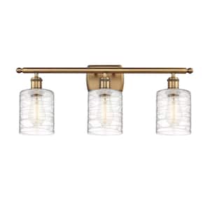 Cobbleskill 26 in. 3-Light Brushed Brass Vanity Light with Deco Swirl Glass Shade