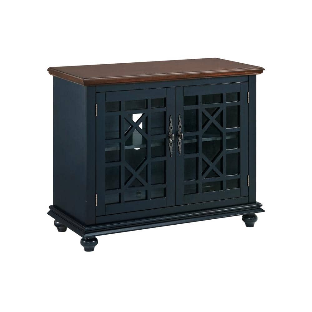 Catalina Blue TV Stand with Coffee Walnut Top and Cabinet