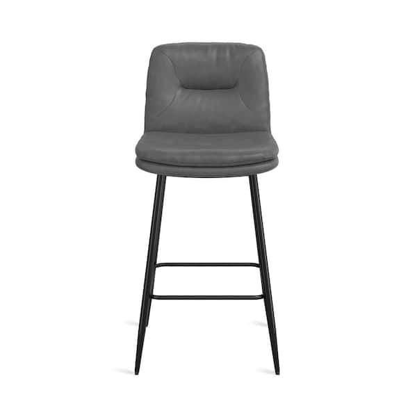 LUE BONA 26 in. Modern Metal Frame Gray Faux Leather Upholstered Barstools with Footrest Set of 3