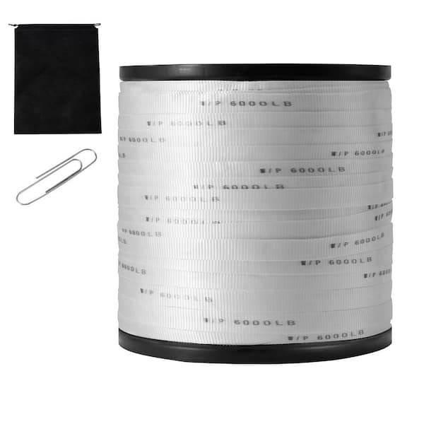 Polyester Pull Tape, 1 in. x 2103 ft. Flat Rope, 6000 lbs. Capacity, for Packaging, Gardening, Electrical Work, White