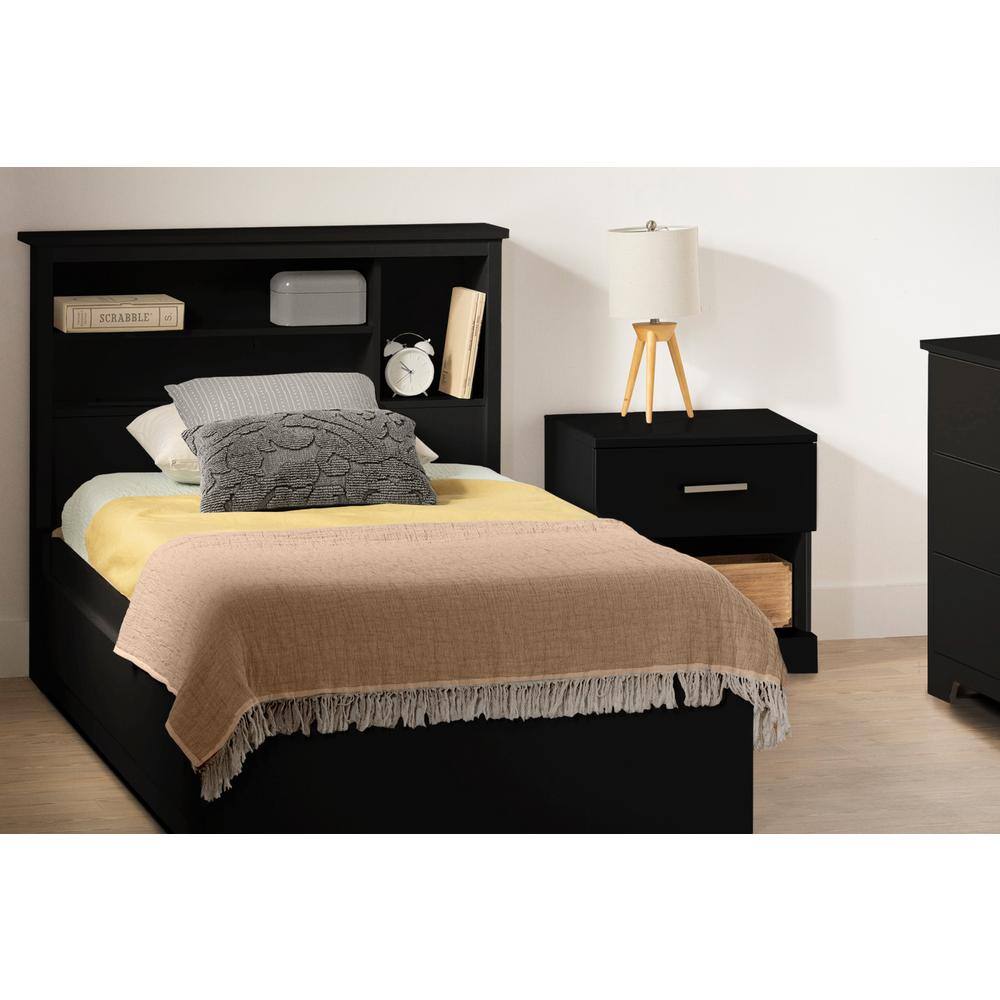 Pure Black Twin Wood Frame Storage Bed with 3 Drawers