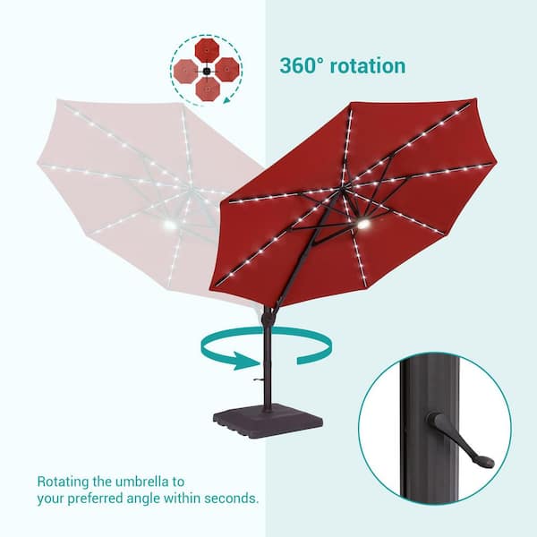 15 foot patio umbrella with lights LAZZO 15 ft. Large Patio Umbrella with LED Lights and Base, Rectangular  Triple Shade for Patio Deck Garden in Blue AGPUB136BU