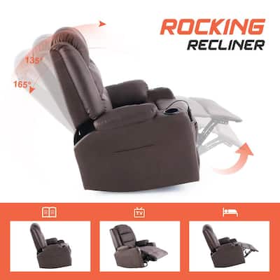 Brown Plush Leather Recliner Massage Chair with 8-Node Full Body Massage Lumbar Heating