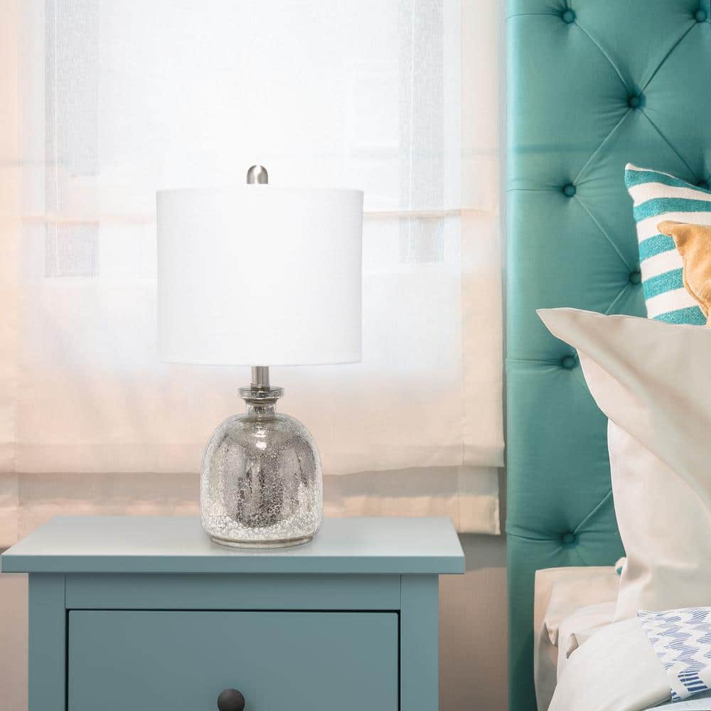 20" White and Mercury Textured Glass Table Lamp