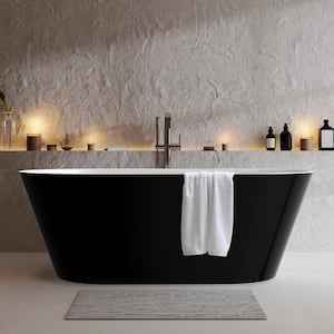 55 in. x 27.5 in. Oval Acrylic Freestanding Bathtub with Center Drain Flatbottom Free Standing Soaking Tub in Black